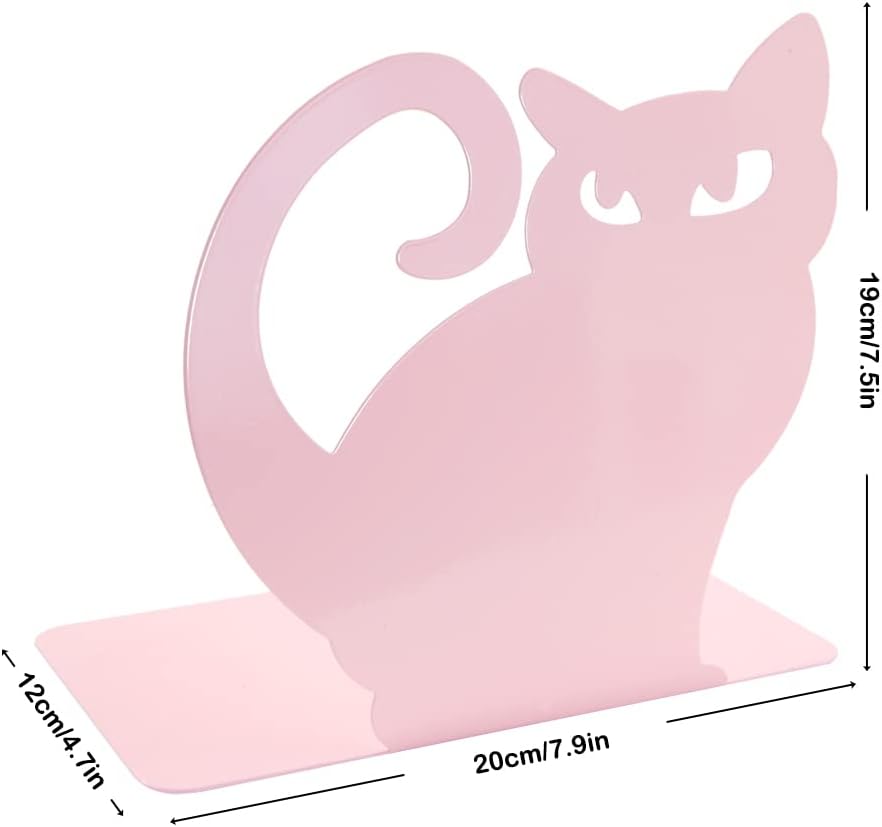 Cute Vivid Lovely Persian Cat Nonskid Thickening Iron Metal Bookends Book Organizer for Library School Office Home Study Desk Organizer (Pink)
