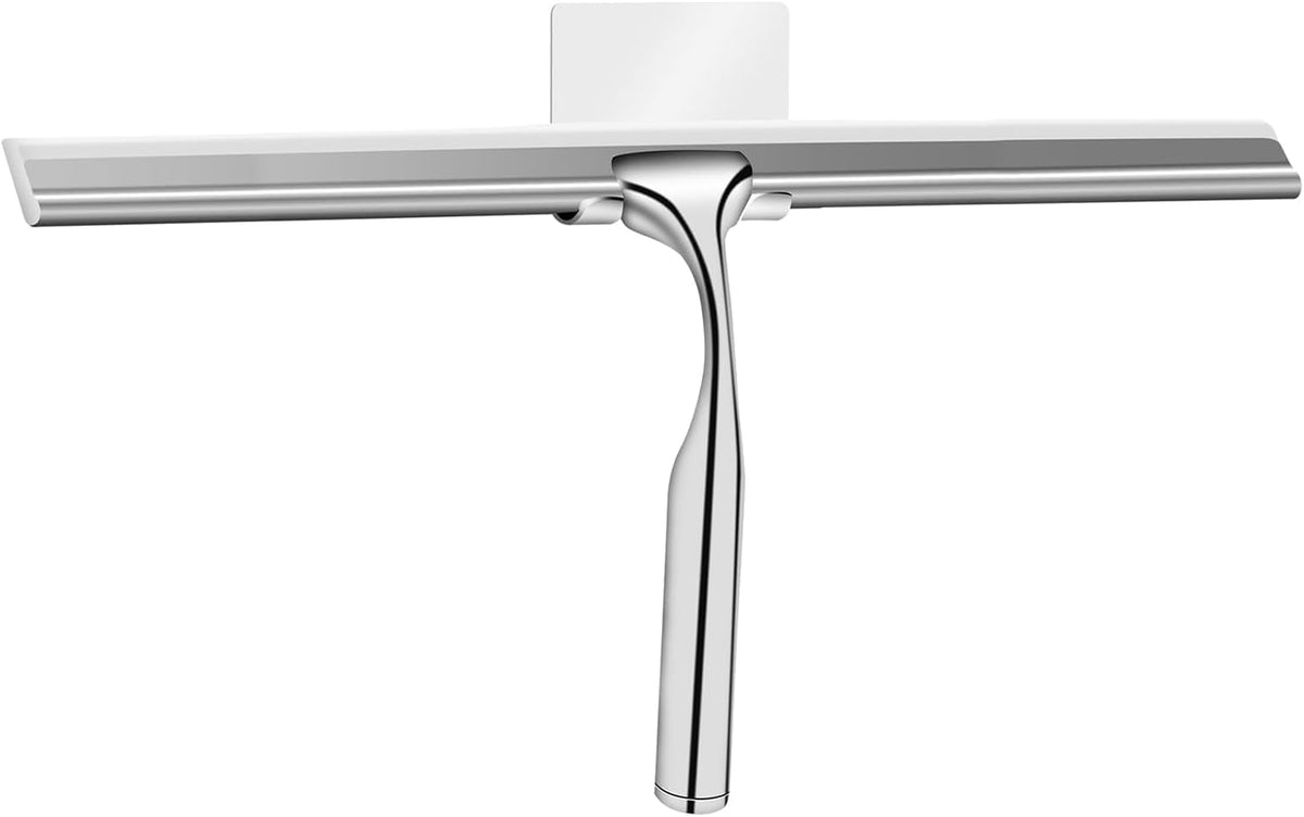 Shower Squeegees Stainless Steel with Self Adhesive Hook Window Squeegees for Shower Doors Bathroom Mirror Wiper, Window Glass Cleaning