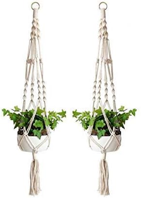 Macrame Plant Hanger Basket Liners Cotton Rope 40 inch 4 Legs, Elegant for Home Garden, Patio and Office, Indoor & Outdoor Decoration (2 Packs)