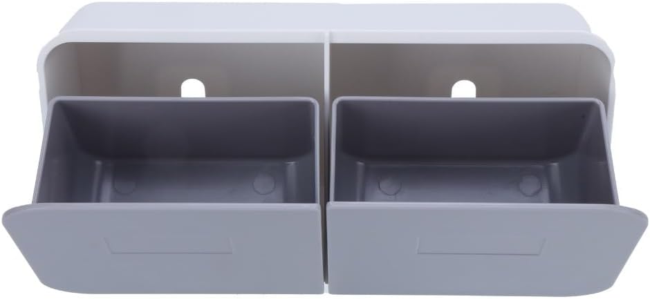 Makeup Cotton Swabs Organizer Wall Mounted with Flip Cover – Removable Washable Cotton Pad Holder for Bathroom,HIPS Material(White Grey)