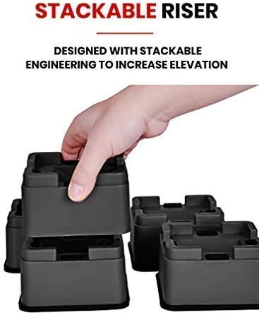 iPrimio Bed Risers 2" Lift, for Sofa and Desk, Square V Base, Black, 6 Pack