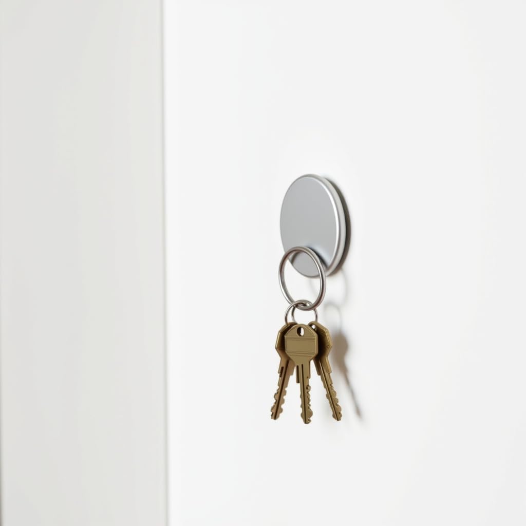 Magnetic Key Holder, 2-Pack Modern Wall Mount Key Hook, Silver Round Metal Key Ring Storage Organizer for Home & Office