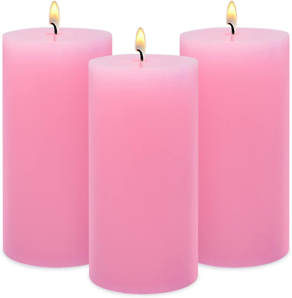 3 Pack 3×6 Inch Pink Pillar Candles for Romantic Valentine's Day, Unscented Column Candles for Home Restaurants Spa Church Weddings, Smokeless Dripless and Clean Burning Emergency Candle