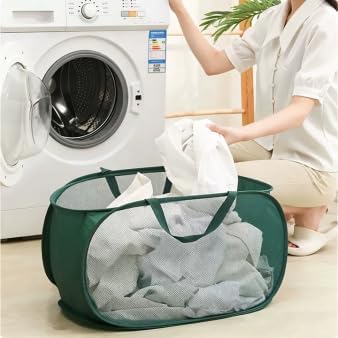 4 Piece Popup Mesh Laundry Basket Durable Handles Collapsible Laundry Baskets Folding Clothes Pastic Hamper for Laundry Room College Dorm (White)