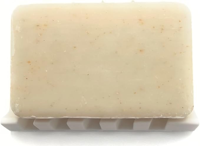 Silicone Draining Soap Dish, Sloped Angled Design, Chevron Pattern, Universal Fit, Extra Thick (Vanilla Cream, 4.5"x3.2")