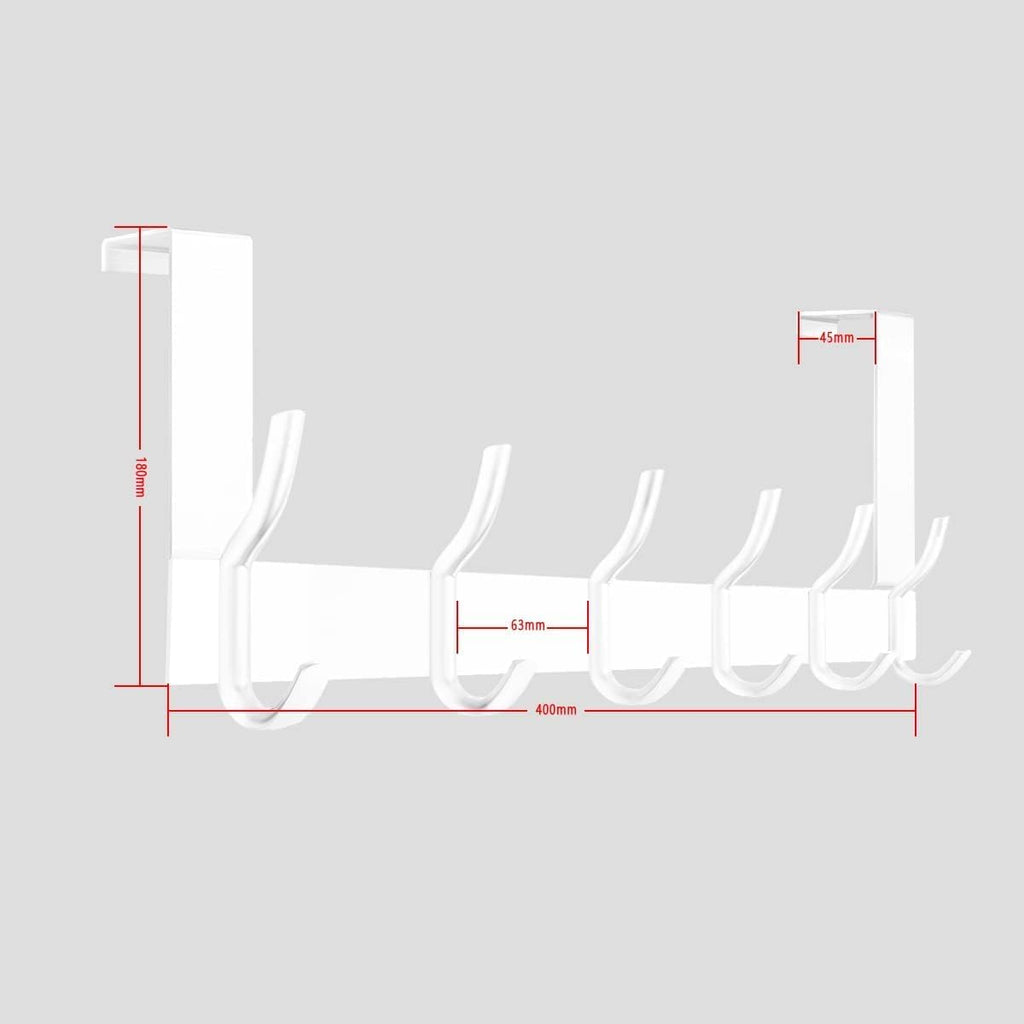 Over the Door 6 Hooks Hanger, White Door Hook for Hanging, Clothes Hooks for Bathroom, Hook Rail