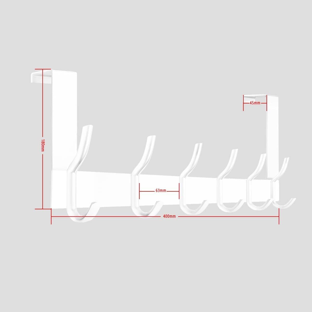 Over the Door 6 Hooks Hanger, White Door Hook for Hanging, Clothes Hooks for Bathroom, Hook Rail