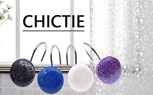 "CHICTIE OFF White Marble Shower Curtain Hooks Rings, Set of 12 Crack Stone Decorative Shower Curtain Hooks, Anti-Rust Shower Rings for Bathroom Curtains Rods ".