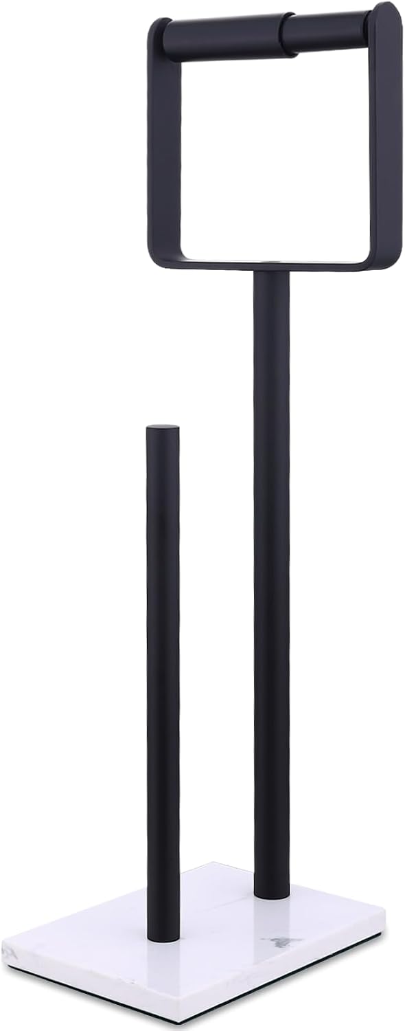 Hoooh Toilet Paper Holder Stand with Weighted Marble Base, Matte Black