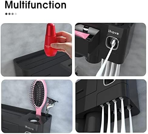 iHave Toothbrush Holders Wall Mounted with Toothpaste Dispenser & 4 Cups