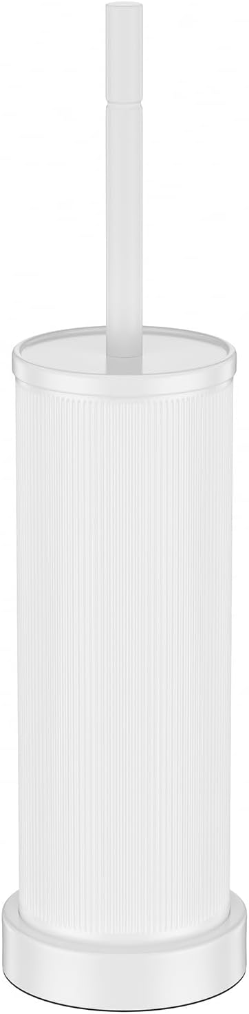 Metal Vertical Grain Toilet Bowl Brush and Holder Set Scrubber White
