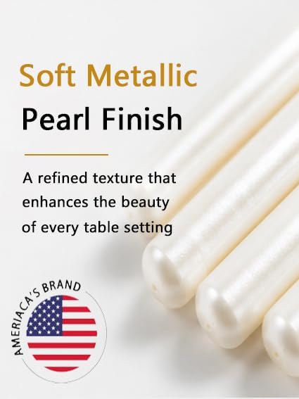 Metallic Pearl White Taper Candles for Wedding Table Centerpieces