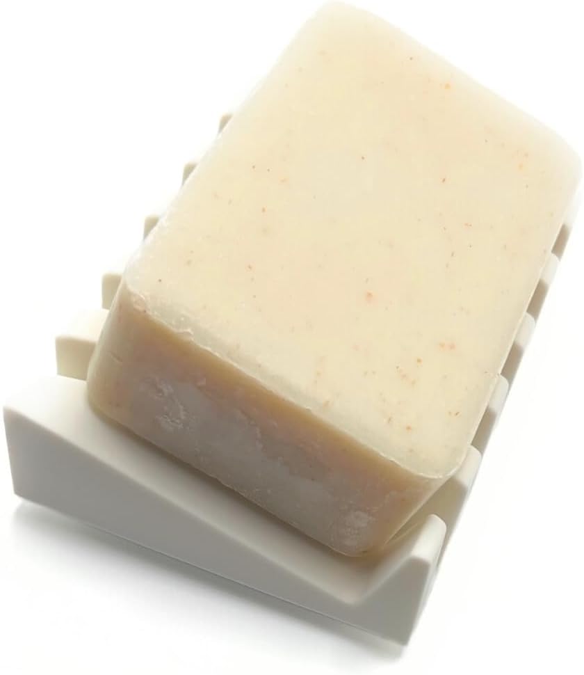 Silicone Draining Soap Dish, Sloped Angled Design, Chevron Pattern, Universal Fit, Extra Thick (Vanilla Cream, 4.5"x3.2")