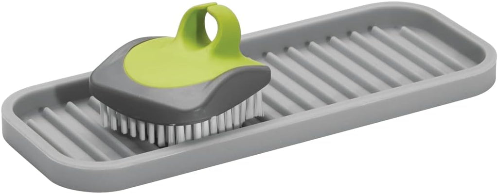 iDesign 63883 Lineo Silicone Kitchen Sink Tray for Sponges, Scrubbers, Soap, Stovetop Spoon Holder, 9" x 3.5" x 0.5", Gray