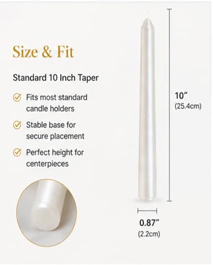 Metallic Pearl White Taper Candles for Wedding Table Centerpieces