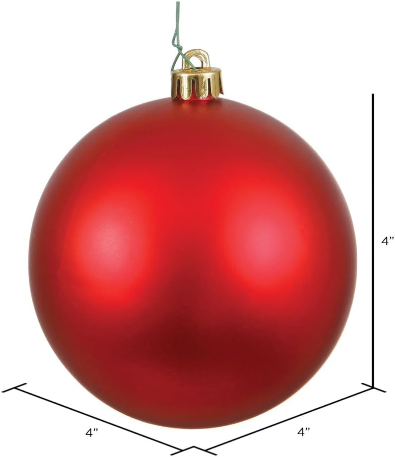 Vickerman 4" Red Matte Ball Christmas Ornament, Shatterproof UV Resistant Plastic, Set of 6 for Christmas Tree Decor - Floral Wire for Reliable Hanging.