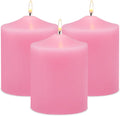 Unscented Pink Pillar Candles, 45 Hour 3x4 Inch Dripless Tapered Fat Column Cylinder Candles for Valentine's Day Home Party Holidays, 3 Packs