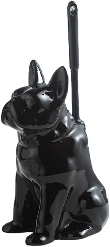 Comeon Ceramic Dog Black Toilet Brush and Holder Set with Plastic Handled