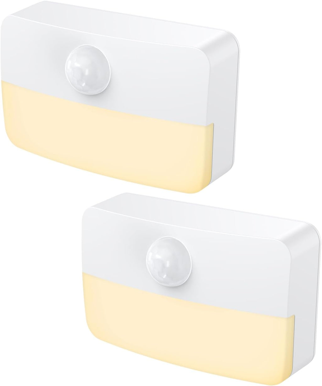 【2 Pack】Motion Sensor Night Light, Stick-On Motion Sensor Lights Indoor, Battery Powered Under Cabinet Kitchen Lights with Adhesive Pads, Auto/On/Off for Cupboard Wardrobe Stair Kitchen- Warm White