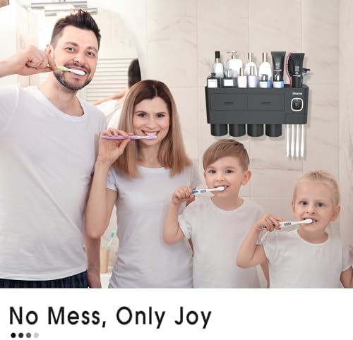 iHave Toothbrush Holders Wall Mounted with Toothpaste Dispenser & 4 Cups