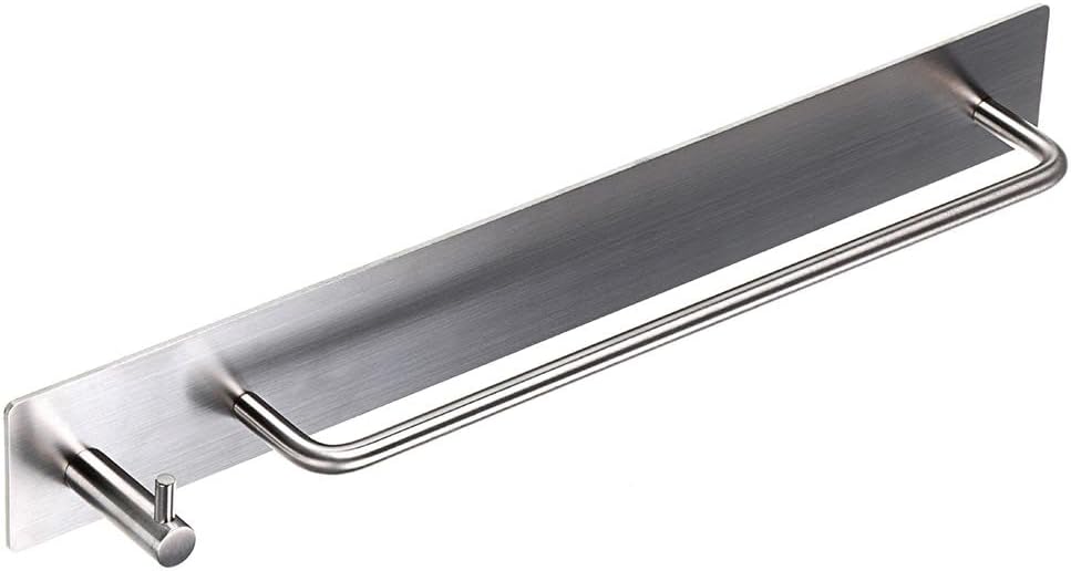 Sumnacon Towel Bar Rack with Hook, 13.38 Inch 3M Self Adhesive Stainless Steel Towel Holder Organizer for Bathroom Kitchen Bedroom, Brushed Finish (Towel Rack with Hook)