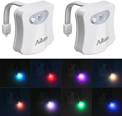 Ailun Toilet Night Light Motion Sensor LED 8 Colors Changing, 2 Pack