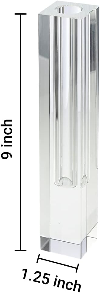 Serene Spaces Living Large Modern Crystal Square Bud Vase, Decorative Single Flower Vase for Wedding Centerpieces, Events, Parties, Home Décor Accents, Measures 9" Tall, 1.25" Long, 1.25" Wide