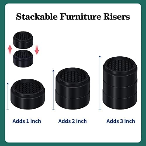 Ezprotekt 1 Inch Adjustable Round Bed Furniture Risers, Stackable Furniture Lifts Risers Creates an Additional 1", 2", or 3" of Height for Sofa, Bed, Table, Chair, Heavy Anti Slip Rubber (16 Pack)