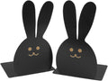 Lovely Bunny Bookends Rabbit Long Ears Metal Kid Bookends Student Book Ends Metal Office Desk School Library Decoration Bookshelf Book Organizer for Easter Christmas Birthday Kids Gift (Black)