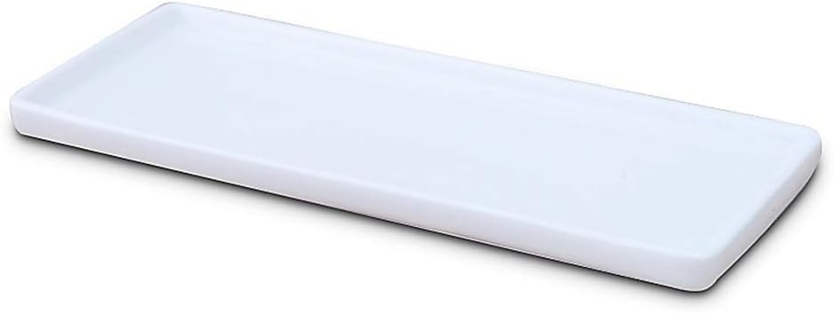 Ceramic Vanity Tray Small Rectangle, Bathtub Tray Bathroom Organizer, Cosmetics Holder for Tissue Candle Towel Plant Jewelry Ring Dish Dresser Perfume Shampoo-White(1 Pc)(Large)