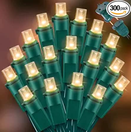 LAMPHOME 300 LED Warm White Christmas Lights, 64.8 Ft Ultra Bright Waterproof Christmas Mini Tree String Lights with Green Wire for Indoor and Outdoor Use, Christmas Trees, Holidays, Patios Garden