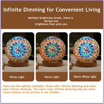 Turkish Table lamp (D:4.7" x H:5.2"),Mosaic Glass Lamps with Wooden Base, Bohemian Tiffany Bedside Lamps, USB power Moroccan Lantern for Living Room Halloween Decorations (Baroque - Blue, Baroque)