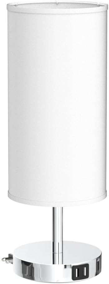 Yarra-Decor Bedside Lamp with USB Port - Touch Control Table Lamp for Bedroom 3 Way Dimmable Nightstand Lamp with Round White Fabric Shade for Living Room, Dorm, Home Office (LED Bulb Included)