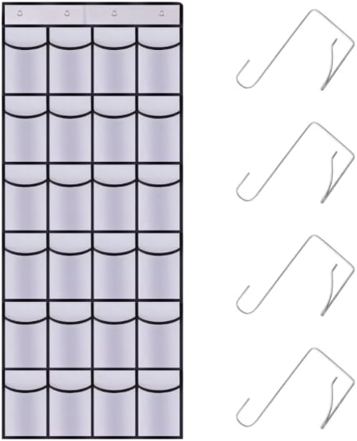 Over the Door Shoe Organizer,24 Mesh Pockets,Hanging Storage (White)