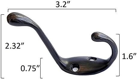 Ambipolar Heavy Duty Metal Decorative Dual Coat Hook Type-2 / Hat Hook - Wall Mounted (0.7" Screws Included), Wall Hook, Double Coat Hanger, 10 Pack (Oil Rubbed Bronze).