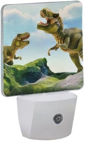 Plug-in LED Night Light Lamp Dinosaur Printing with Dusk to Dawn Sensor for Bedroom, Bathroom, Hallway, Stairways, 0.5W-2 Pack