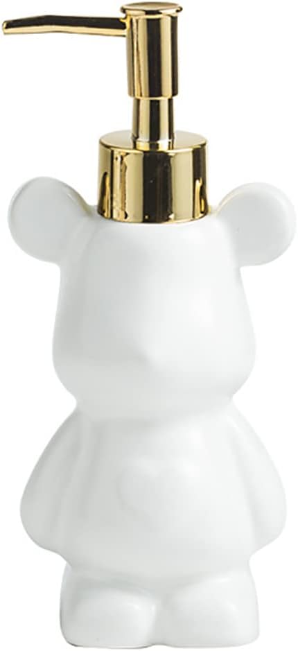 Small Bathroom Soap Dispenser with Pump, Cute Bear Design(White)