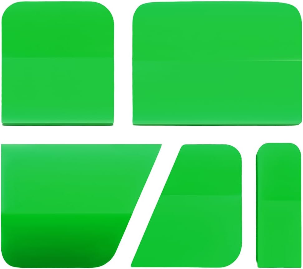 KVAEY 5 in 1 Rubber Squeegee Kit, Anti-Scratch Flexible Soft Matte TPU Coating Scraper Kit, Small Tint Squeegee Water Blade Scraper for Paint Protection Film Household Cleaning (Green)