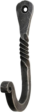 Living Ideas Hand Forged Twisted Wall Hook - Wrought Iron Handmade Coat Hooks - Blacksmith Metal Wall Kitchen Towel Hooks Rack - Black Antique Finish