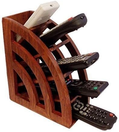 Wooden Remote Control Storage Holder Stand-Floral Engraved Caddy Holder Desktop Organizer Rack Store smart Remote Media Player Remote Table Accessories