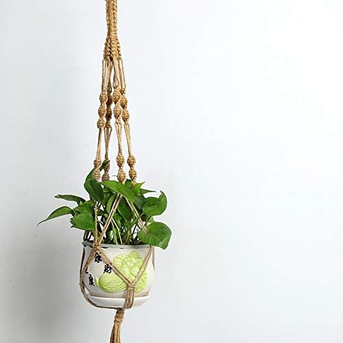 Set of 3 Macrame Plant Hanger Jute Rope Beads Wall Hanging Planter Basket for Indoor Outdoor Flower Pot Plant Holder Wall Art Vintage-Inspired Home Decor, 4 Legs 41 inch