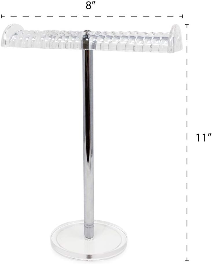 Isaac Jacobs Clear Acrylic Necklace & Bracelet Holder (8” inch T-Bar)– Hanging Chain and Bangles Organizer Sleek & Sturdy Stand for Jewelry – Storage Solution- Bedroom- Bathroom – Countertop