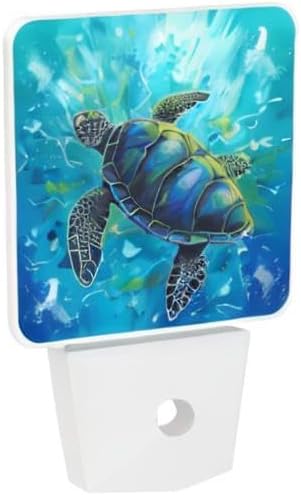 Blue Sea Turtle Ocean Set of 2 Led Night Lights, Night Light Auto Dusk-to-Dawn Sensor Night Lamp Home Decorative for Adult