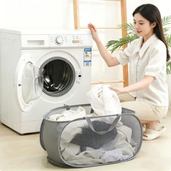 4 Piece Popup Mesh Laundry Basket Durable Handles Collapsible Laundry Baskets Folding Clothes Pastic Hamper for Laundry Room College Dorm (Green)