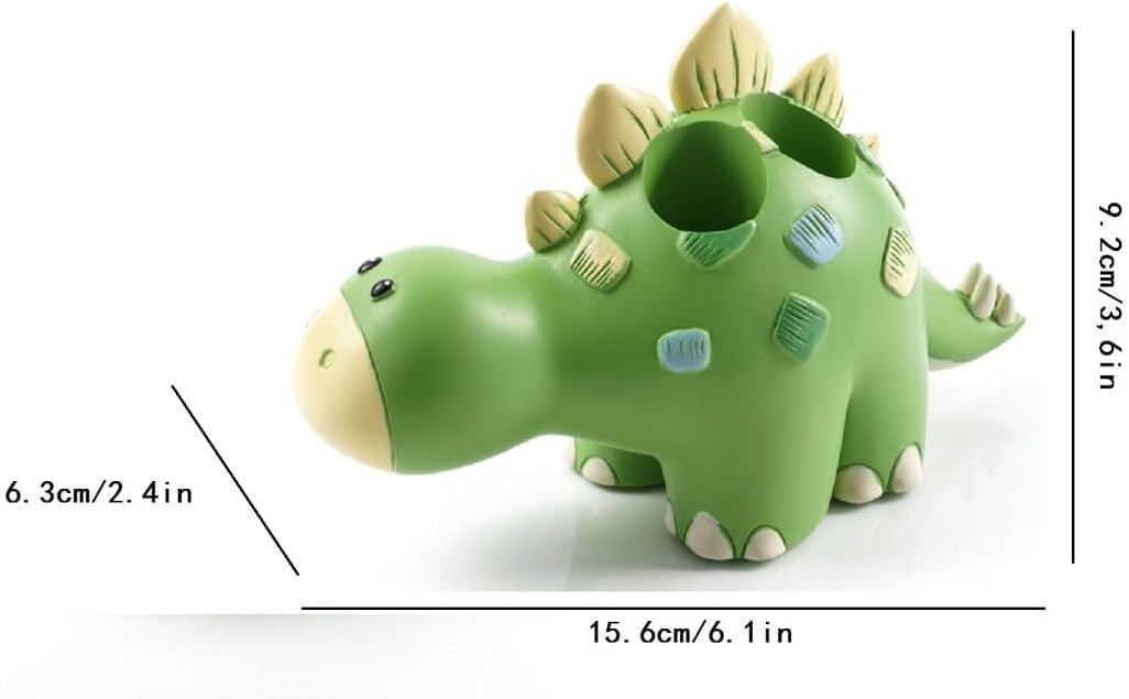 Wendin Cartoon Series Bath Accessory Set, Soap Dispenser Pump, Toothbrush Holder, Tumbler, Soap Dish Resin Art Color Decoration (Dinosaur 4 pcs)