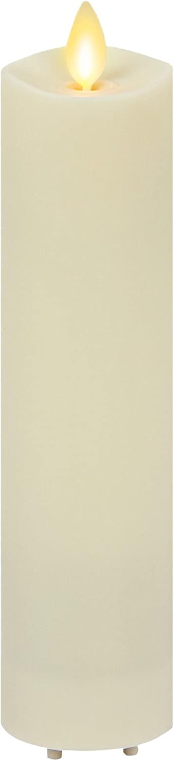 Luminara Outdoor Slim Pillar Flameless LED Candle, Ivory 2" x 8.5", Moving Flame Weather Resistant Timer Ready Battery Operated Safe Melted Edge