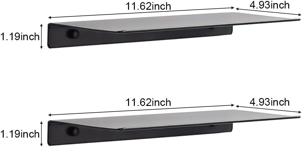 Modern Floating Shelf Wall Mounted Heavy Duty for Living Room Bedroom Bathroom, 12 Inch, Black, 2 Pack