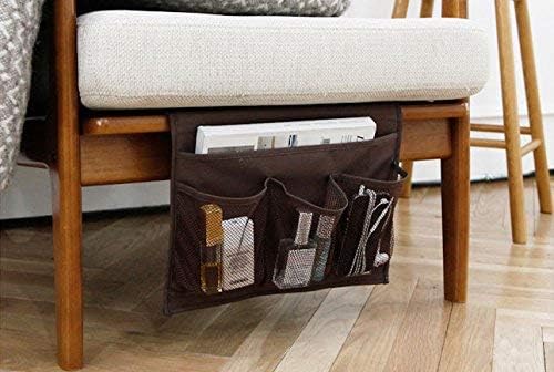 Bedside Storage Organizer with 4 Pockets, Bedside Caddy, Table Cabinet Storage Organizer for TV Remote Control, Phones, Magazines, Tablets, Accessories, Brown