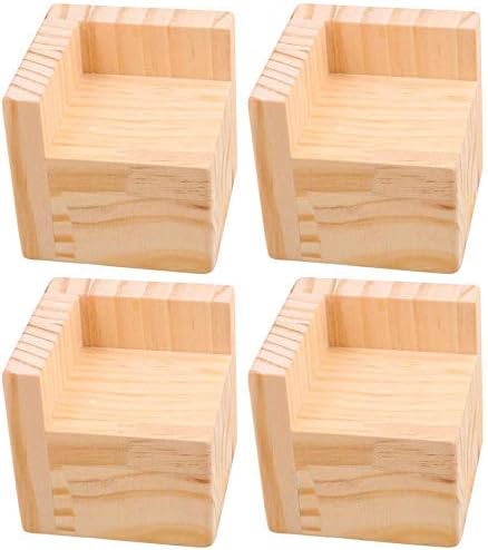Mysummer Pack of 4 Bed Risers Square Wood Color Furniture Risers, Add 2" Height to Sofa,Desks,Tables and Chairs Creat Underbed Storage