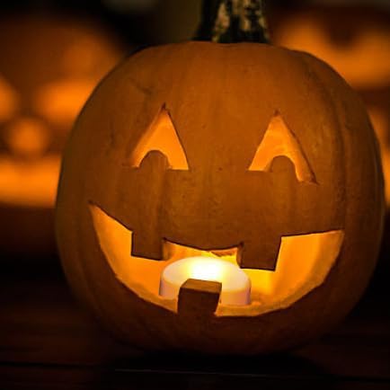 Halloween Pumpkin Battery Operated Flameless LED Candles w Remote, Orange